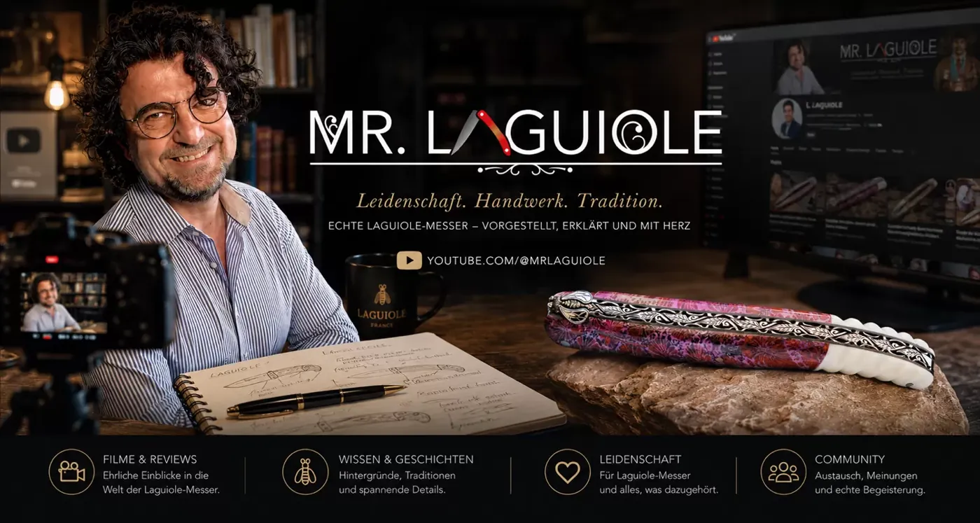 Mr. Laguiole am Schreibtisch mit Laguiole-Messer